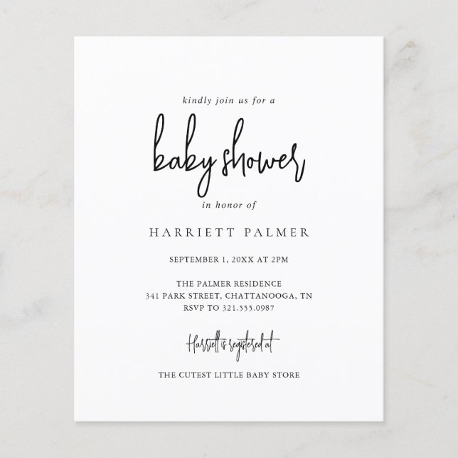 Elegant Minimalist Budget Baby Shower Invitation (Front)