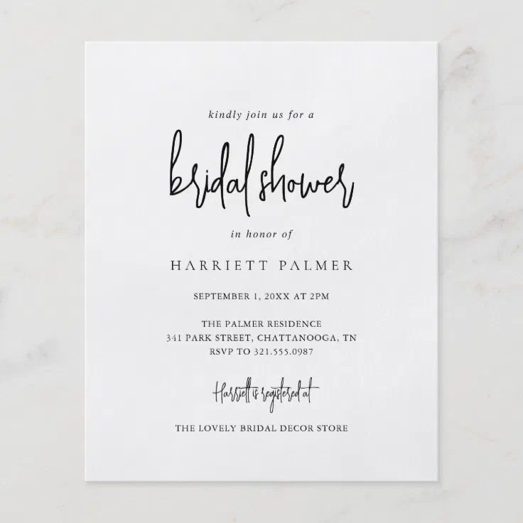 Elegant Minimalist Budget Bridal Shower Invitation Flyer Zazzle
