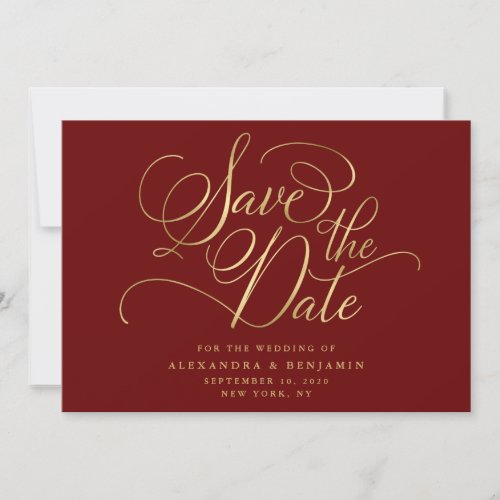 Elegant Minimalist Burgundy  Gold Wedding Save The Date