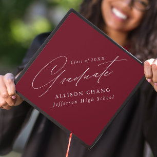 Elegant Minimalist Burgundy Graduation Cap Topper