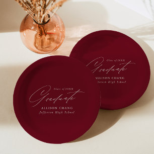 Elegant Minimalist Burgundy Graduation Paper Plates