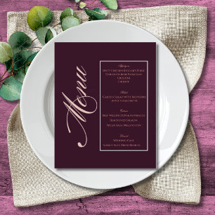 Elegant Minimalist Burgundy Pink Wedding Menu Flyer