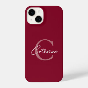 Elegant Minimalist Burgundy Script Monogram iPhone 14 Case
