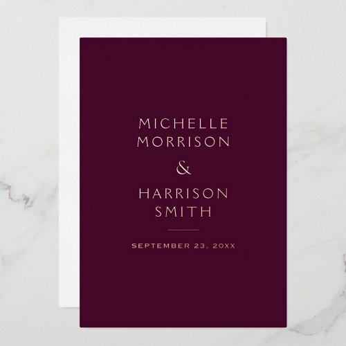 Elegant Minimalist Burgundy Wedding Rose Gold Foil Invitation