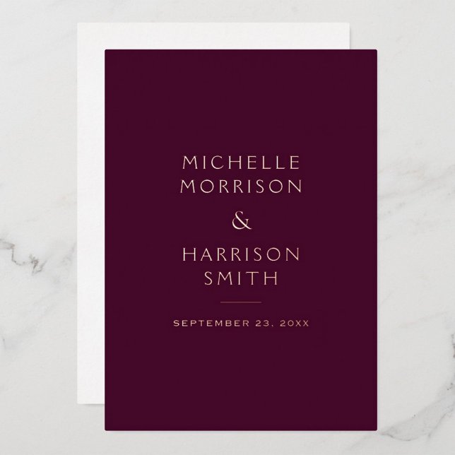 Elegant Minimalist Burgundy Wedding Rose Gold Foil Invitation (Creator Uploaded)