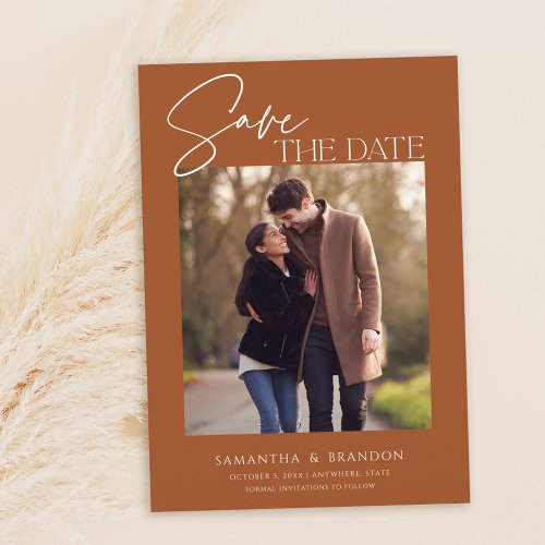 Elegant Minimalist Burnt Orange Photo Save The Date