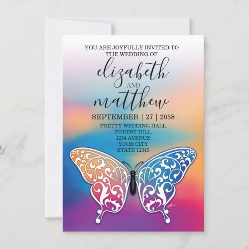 Elegant Minimalist Butterfly and Sunset Design Invitation