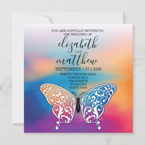 Elegant Minimalist Butterfly and Sunset Design Invitation