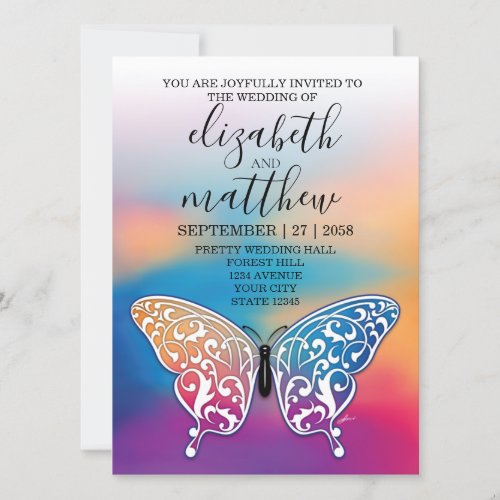 Elegant Minimalist Butterfly and Sunset Design Invitation
