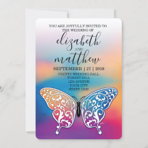 Elegant Minimalist Butterfly and Sunset Design Invitation