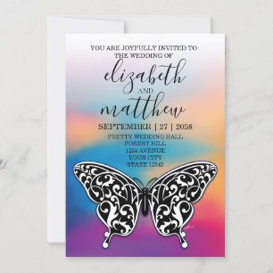Elegant Minimalist Butterfly and Sunset Invitation