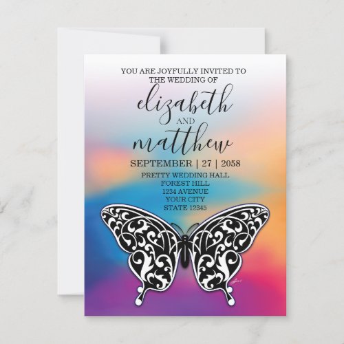 Elegant Minimalist Butterfly and Sunset Invitation
