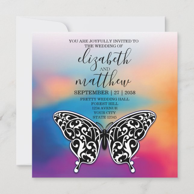 Elegant Minimalist Butterfly and Sunset Invitation (Front)