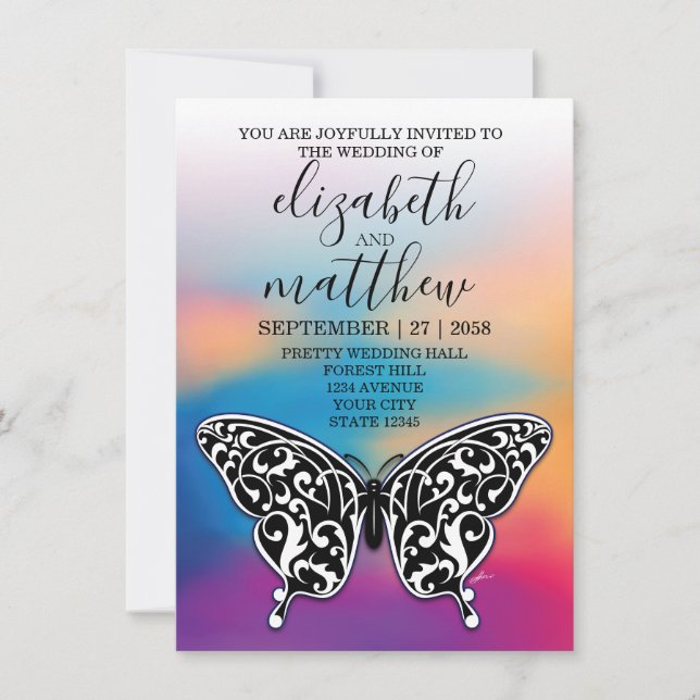 Elegant Minimalist Butterfly and Sunset Invitation (Front)