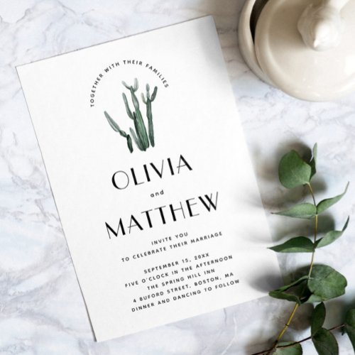 Elegant minimalist cactus wedding  QR details Invitation