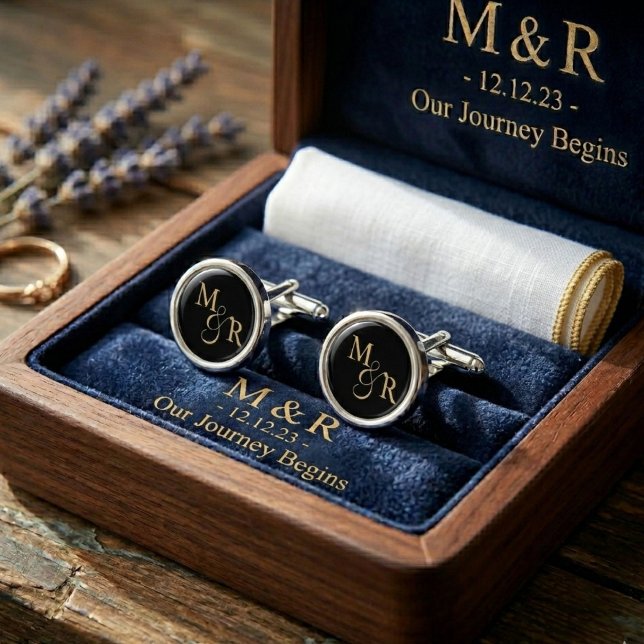 Elegant Minimalist Caligraphy wedding monogram Cufflinks (Creator Uploaded)