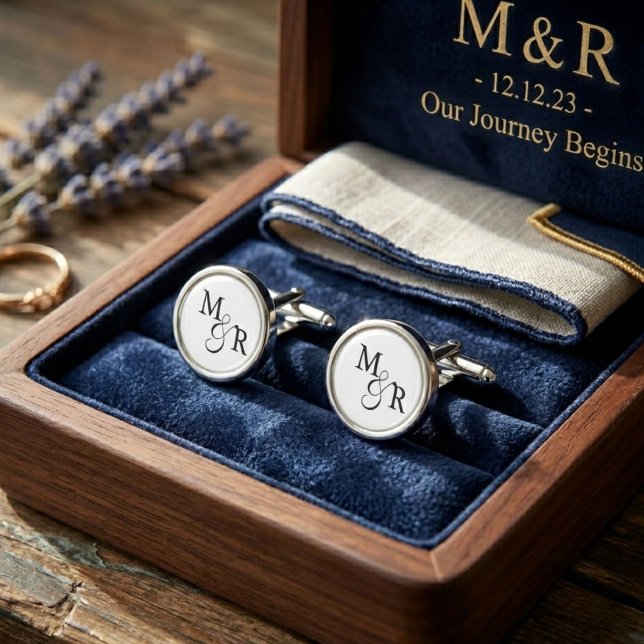 Elegant Minimalist Caligraphy wedding monogram Cufflinks (Creator Uploaded)