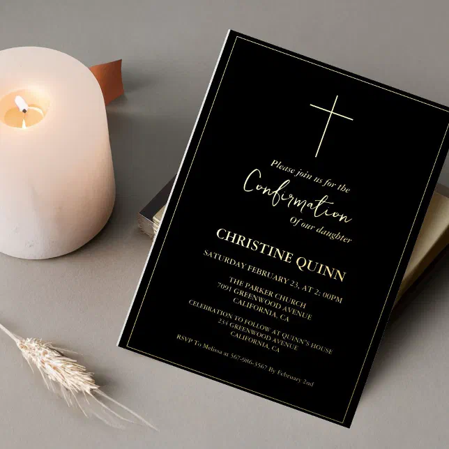 Elegant Minimalist Calligraphy Black Confirmation Foil Invitation | Zazzle