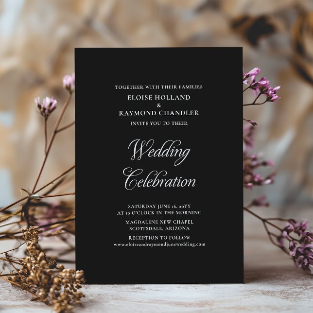 Elegant Minimalist Calligraphy Black Wedding Invitation (Creator Uploaded)