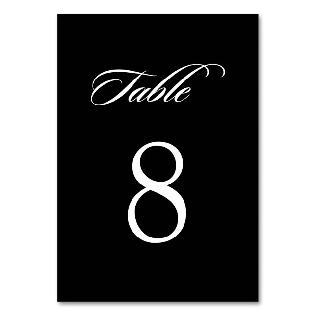 Elegant Minimalist Calligraphy Black Wedding Table Number (Front)