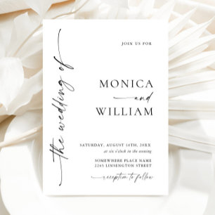 Elegant Minimalist Calligraphy Black White Wedding Invitation