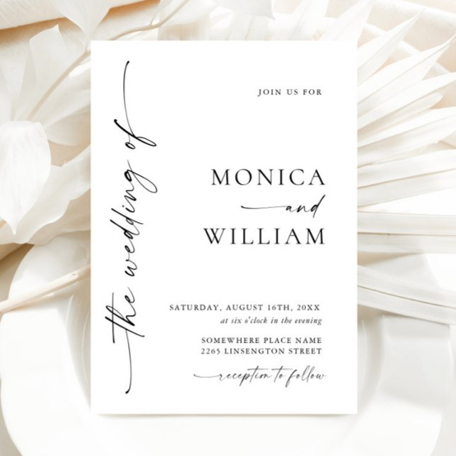 Elegant Minimalist Calligraphy Black White Wedding Invitation (Creator Uploaded)