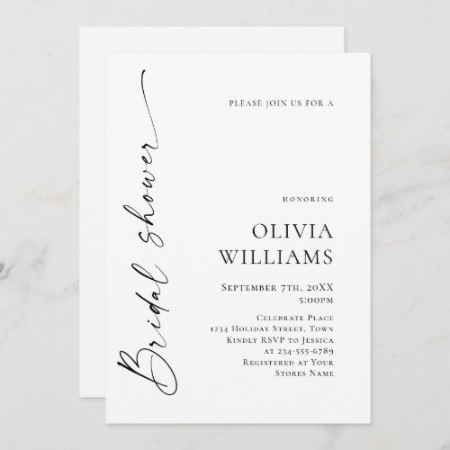 Elegant Minimalist Calligraphy Bridal Shower Invitation