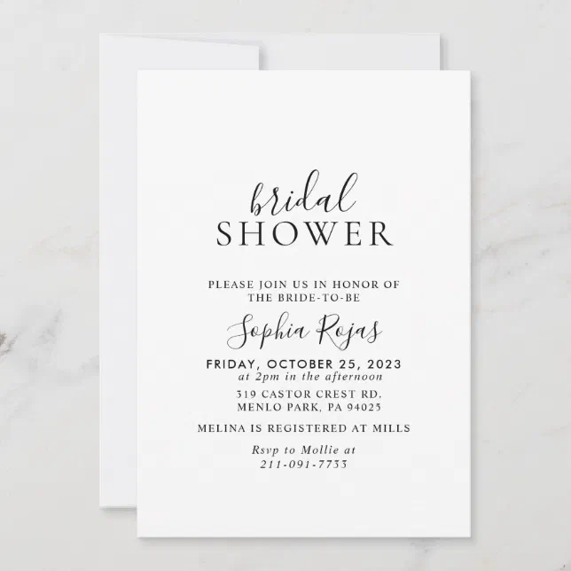 Elegant Minimalist Calligraphy Bridal Shower Invitation Zazzle