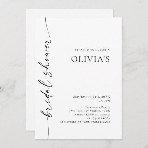 Elegant Minimalist Calligraphy Bridal Shower Invitation