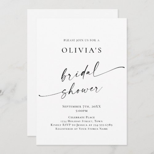 Elegant Minimalist Calligraphy Bridal Shower Invitation