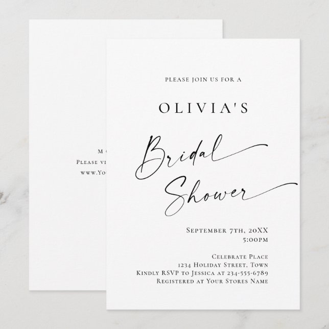 Elegant Minimalist Calligraphy Bridal Shower Invitation (Front/Back)