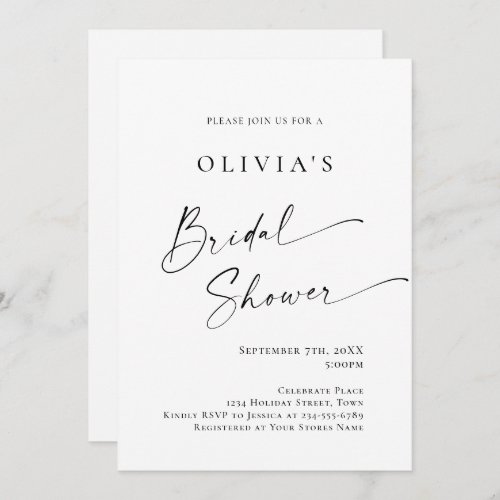 Elegant Minimalist Calligraphy Bridal Shower Invitation