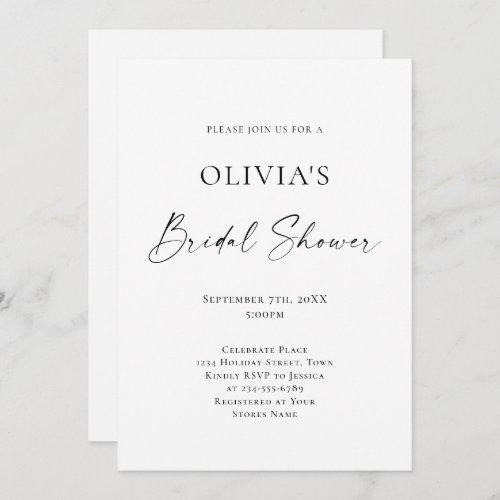 Elegant Minimalist Calligraphy Bridal Shower Invitation