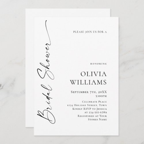 Elegant Minimalist Calligraphy Bridal Shower Invitation