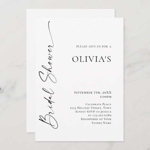 Elegant Minimalist Calligraphy Bridal Shower Invitation