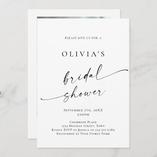 Elegant Minimalist Calligraphy Bridal Shower Photo Invitation