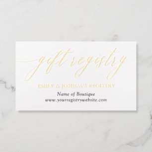 Elegant Minimalist Calligraphy Gift Registry Gold Foil Business Cards