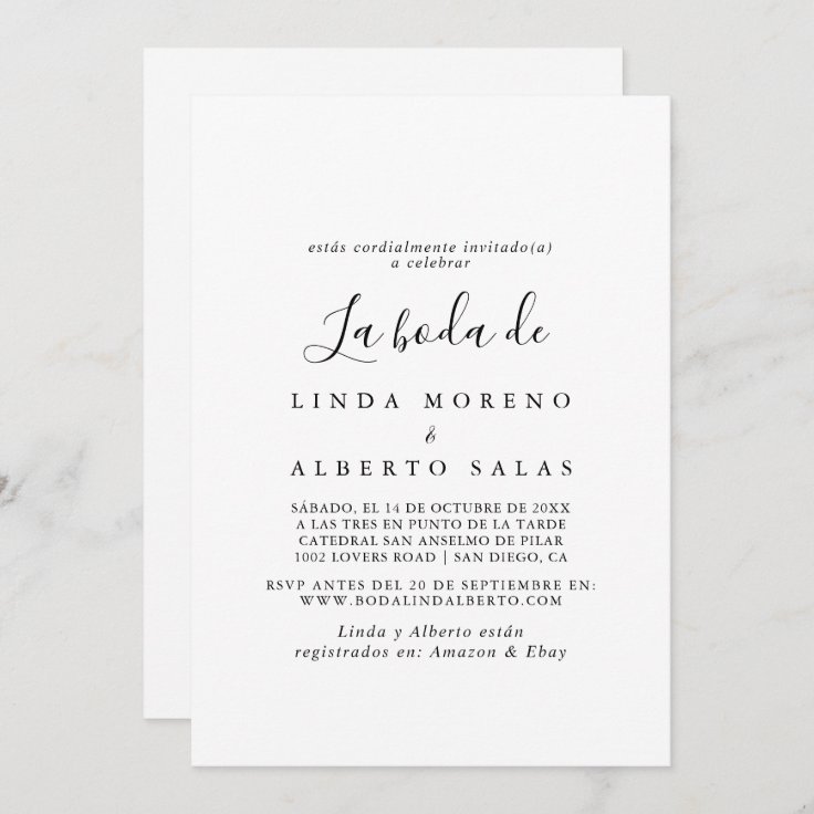 Elegant Minimalist Calligraphy La Boda de Invitation | Zazzle