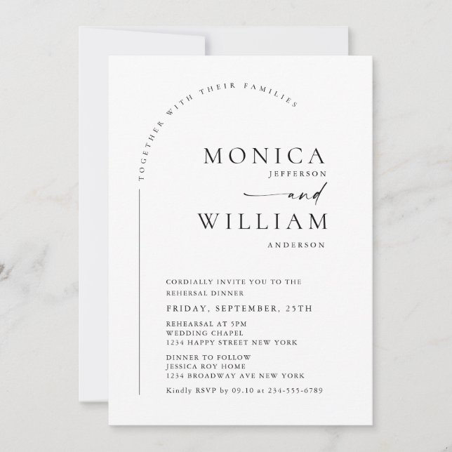 Elegant Minimalist Calligraphy Rehearsal Dinner Invitation (Front)