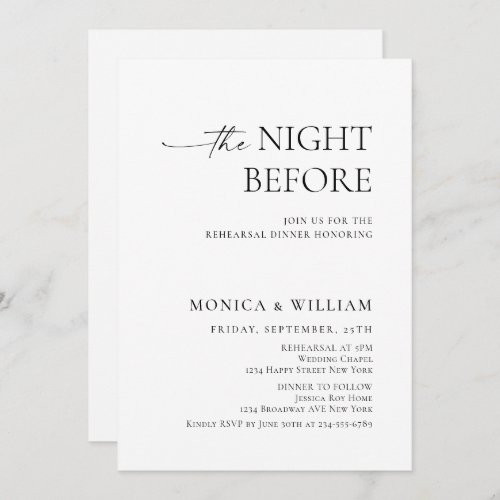 Elegant Minimalist Calligraphy Rehearsal Dinner Invitation