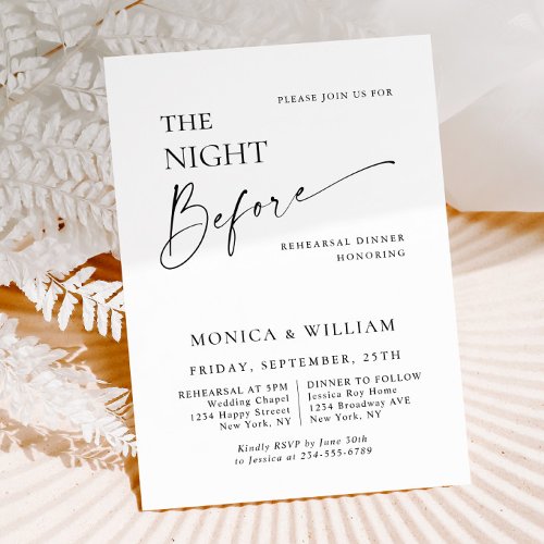 Elegant Minimalist Calligraphy Rehearsal Dinner Invitation