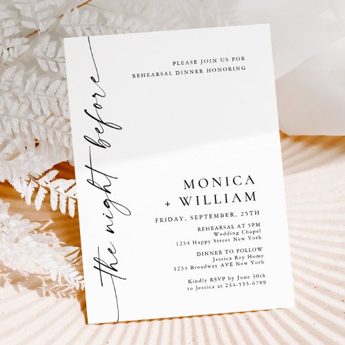 Elegant Minimalist Calligraphy Rehearsal Dinner Invitation