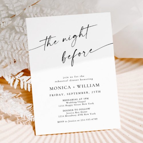 Elegant Minimalist Calligraphy Rehearsal Dinner Invitation