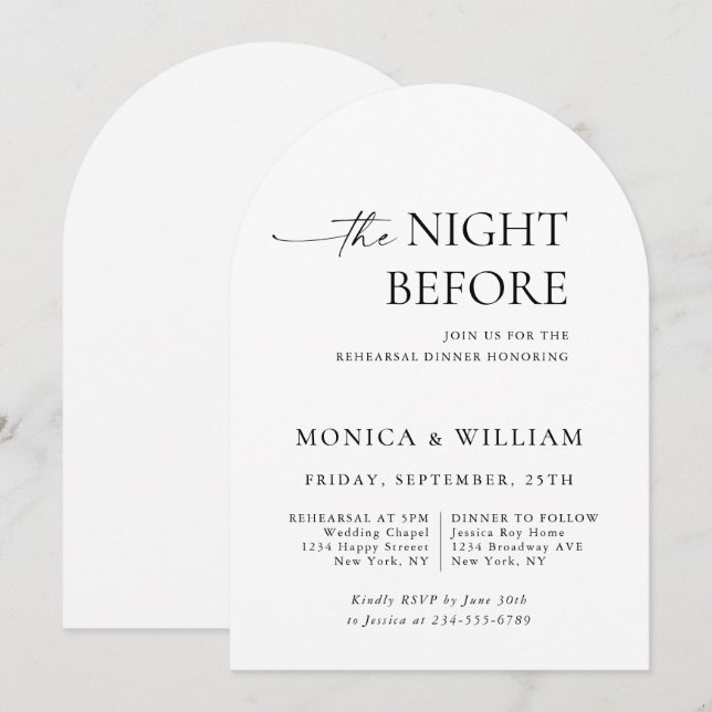 Elegant Minimalist Calligraphy Rehearsal Dinner Invitation (Front/Back)