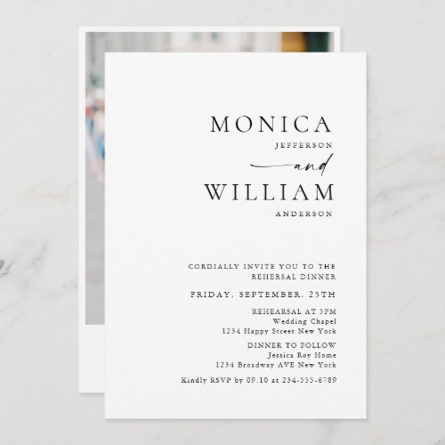 Elegant Minimalist Calligraphy Rehearsal Dinner Invitation