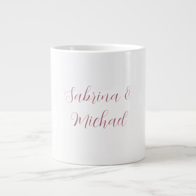 Elegant Minimalist Calligraphy Rose Gold White Giant Coffee Mug (Front)