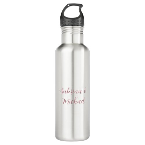 Elegant Minimalist Calligraphy Rose Gold White Stainless Steel Water Bottle