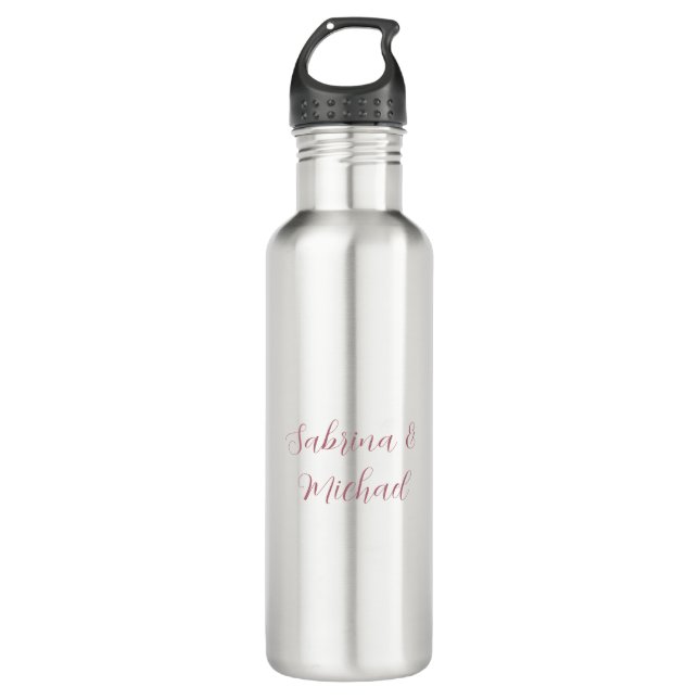 Elegant Minimalist Calligraphy Rose Gold White Stainless Steel Water Bottle (Front)
