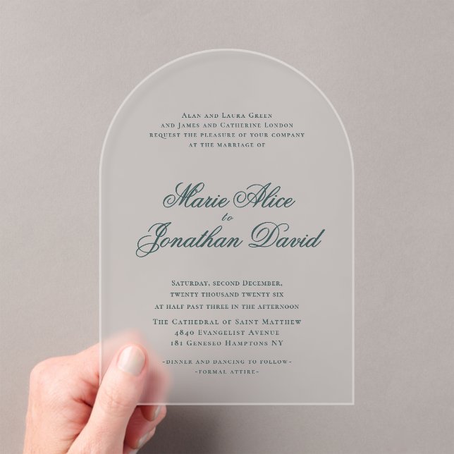 Elegant Minimalist Calligraphy Script Wedding  Acrylic Invitations (Insitu (Handheld))