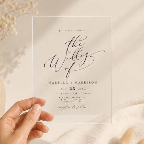 Elegant Minimalist Calligraphy Script Wedding Acrylic Invitations